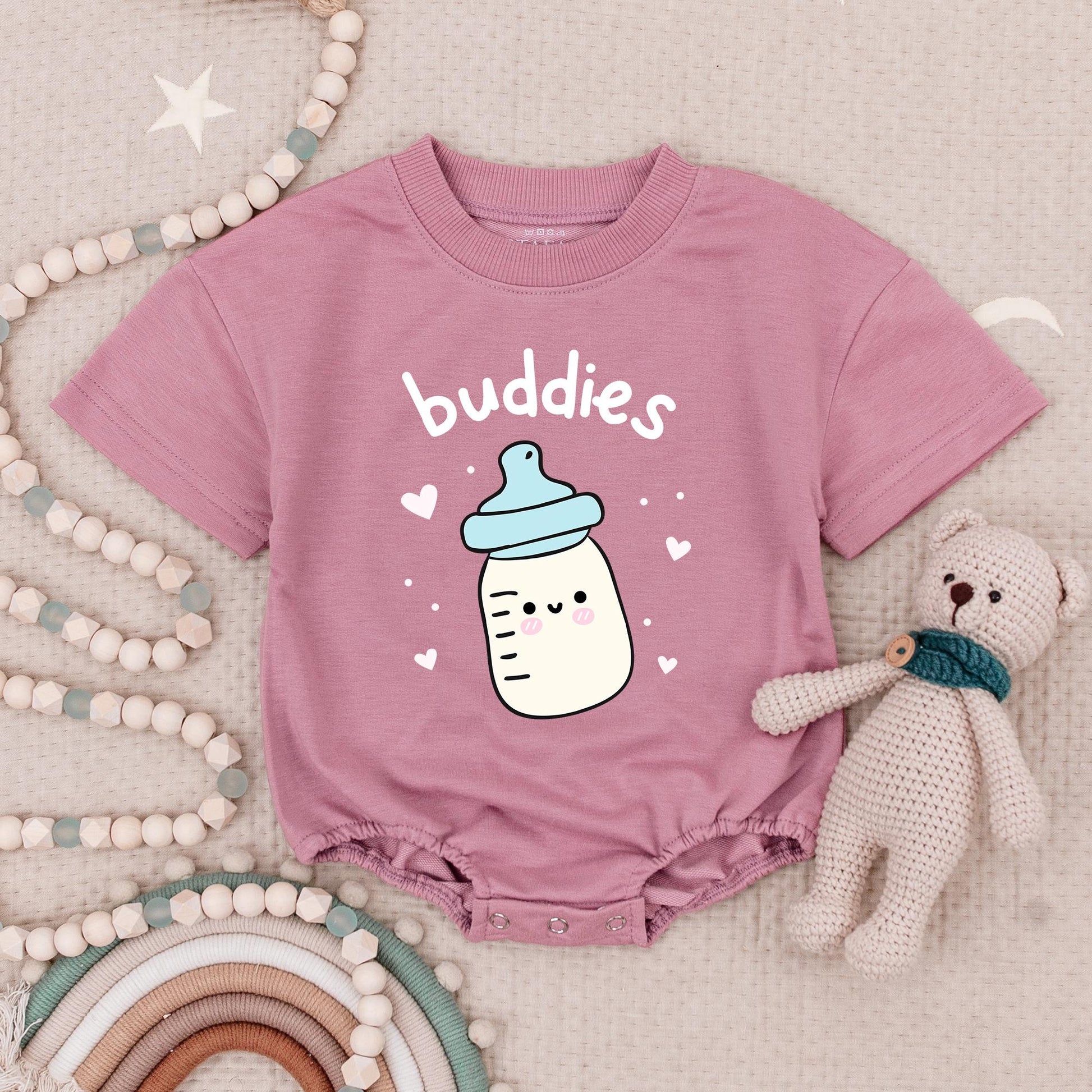 Matching Drinking Buddies Twin Bubble Romper Set Baby Boy & Girl Outfits Best Friends Twins Gift Bodysuit