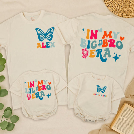 Big Little Bro Matching Shirts Retro Butterfly In My Big Bro Era Toddler Tee Cute Lil Bro Kids Crew Neck Custom Sibling Style