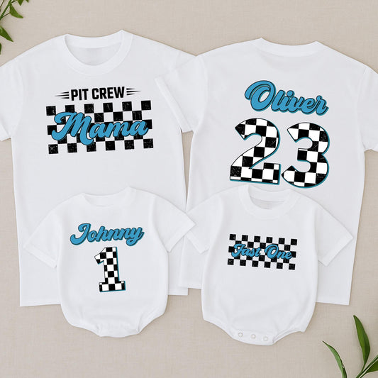 Fast One Pit Crew Birthday Boy Shirt, Race Car Theme Tee, First Birthday Family Party Outfit, Checkered Flag Fast 1 Racing Tee for Boys & Girls 139