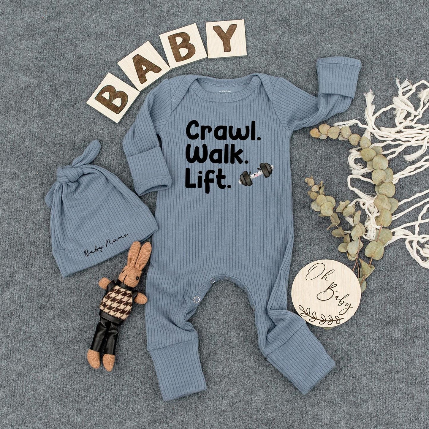 Crawl Walk Lift Gym Baby Romper, Funny Workout Bodysuit, Long Sleeve Fitness Newborn Outfit, Cute Gym Gift for Baby Athlete 130-140 chars