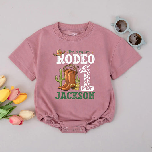 Personalized First Rodeo Romper Jackson Cowboy Baby Outfit 1st Birthday Boy Gift Newborn Outfit