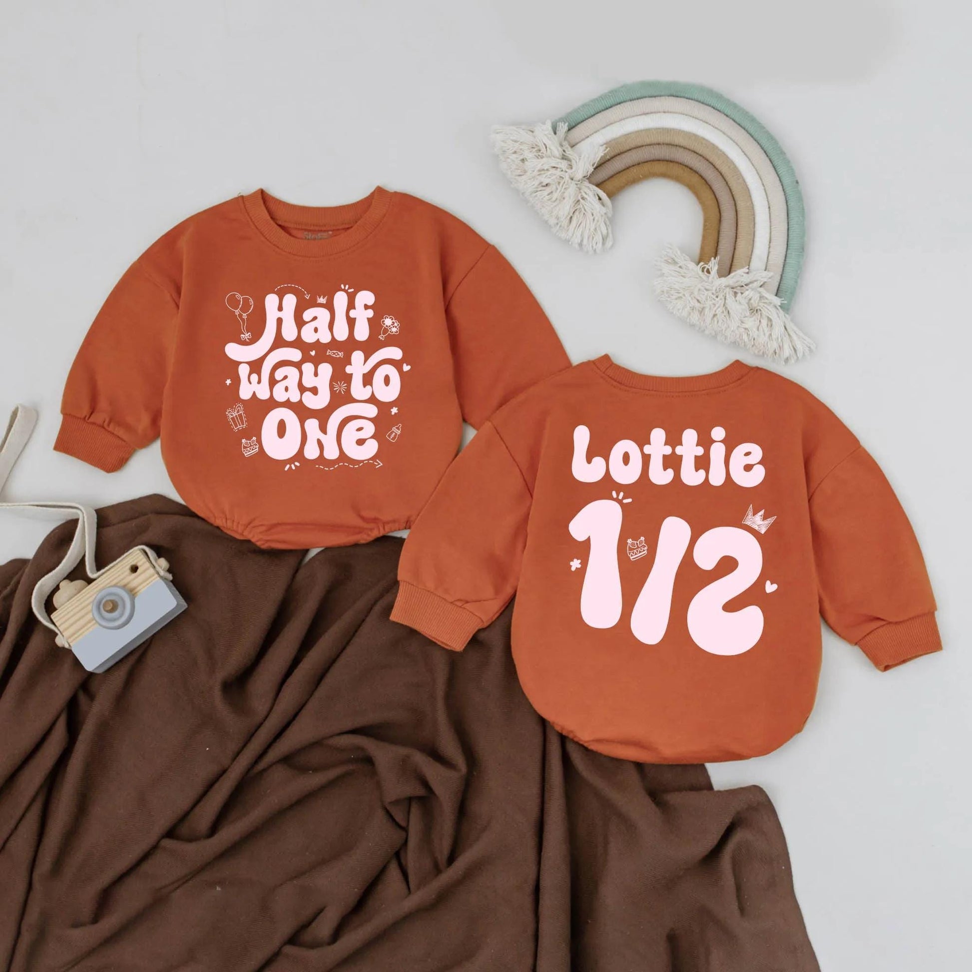 Custom Lottie Half Way to One Romper Adorable Baby Girl Half Birthday Outfit Sweet Pink Celebration Gift 6 Months Milestone