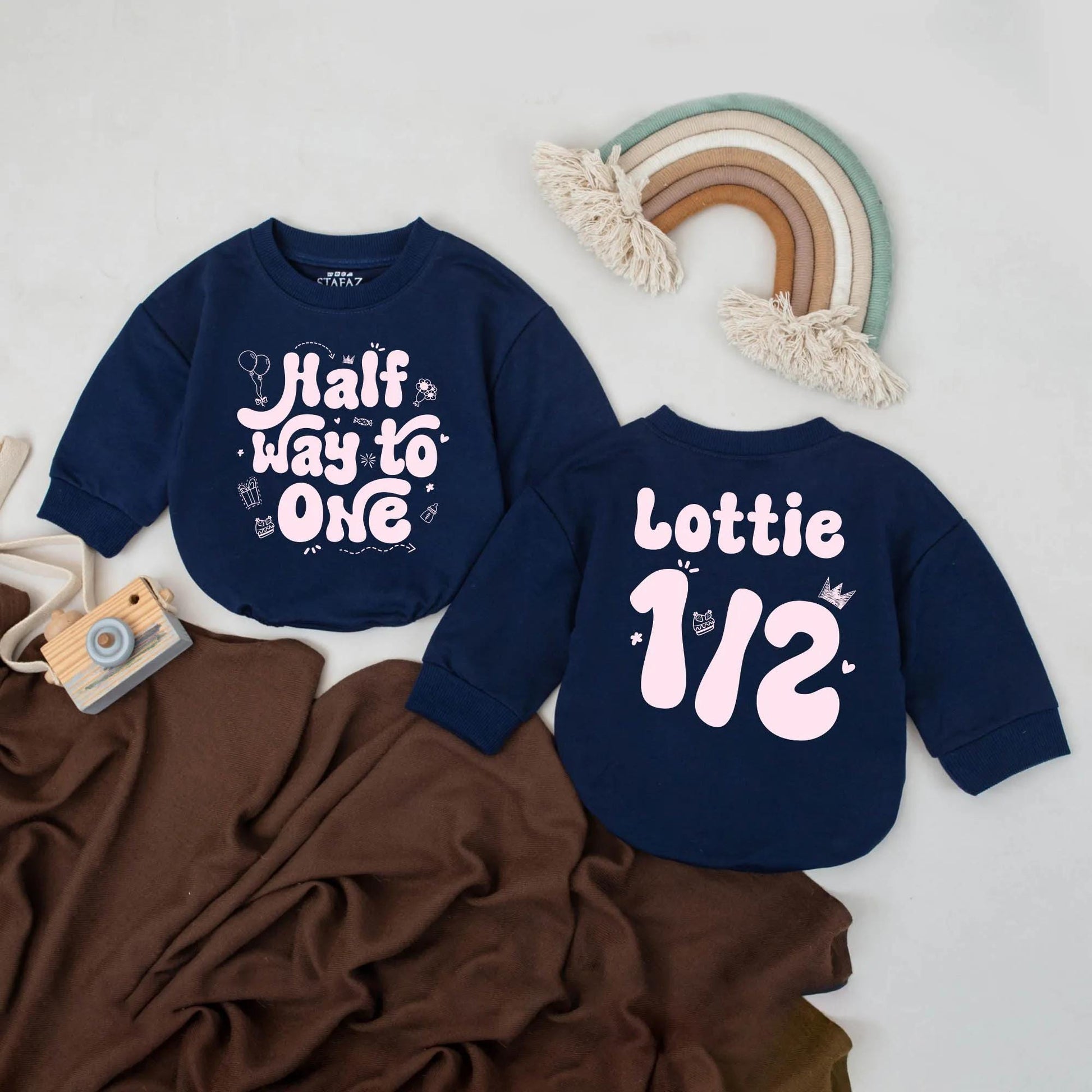 Custom Lottie Half Way to One Romper Adorable Baby Girl Half Birthday Outfit Sweet Pink Celebration Gift 6 Months Milestone