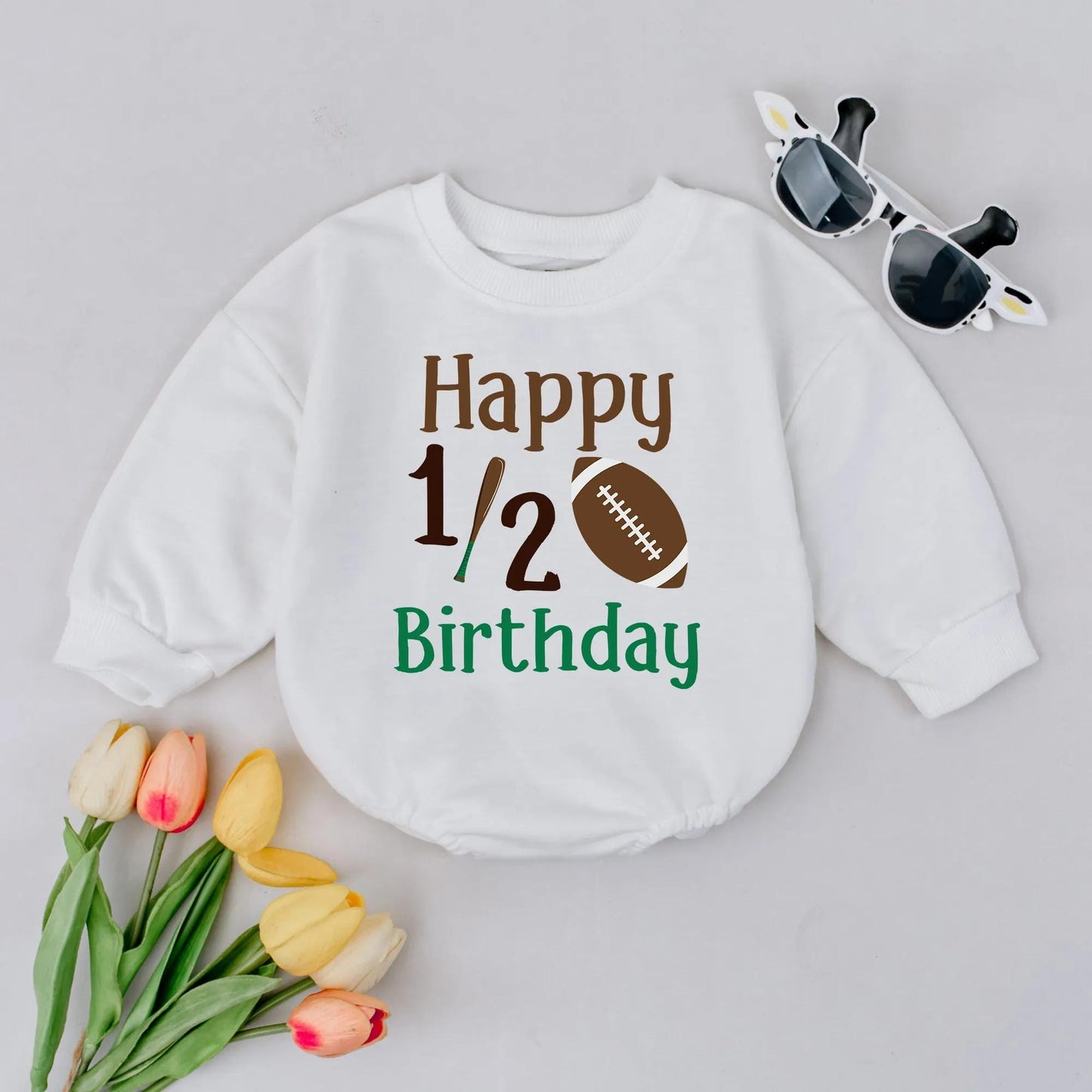 Happy 1/2 Birthday Football Romper Baby Boy Outfit 6 Months Old Sport Theme Bodysuit Gift, Fun Half Birthday Clothes