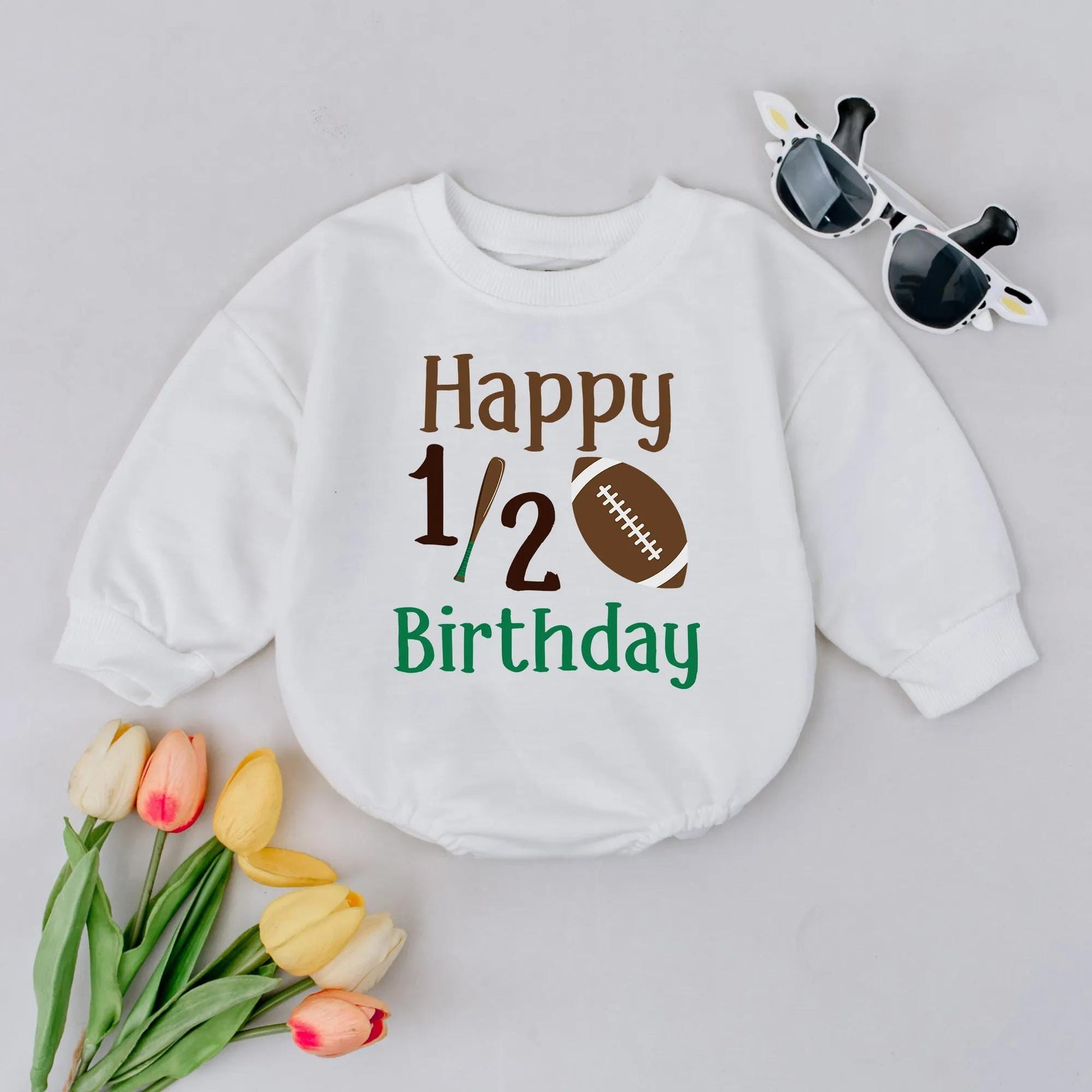 Happy 1/2 Birthday Football Romper Baby Boy Outfit 6 Months Old Sport Theme Bodysuit Gift, Fun Half Birthday Clothes
