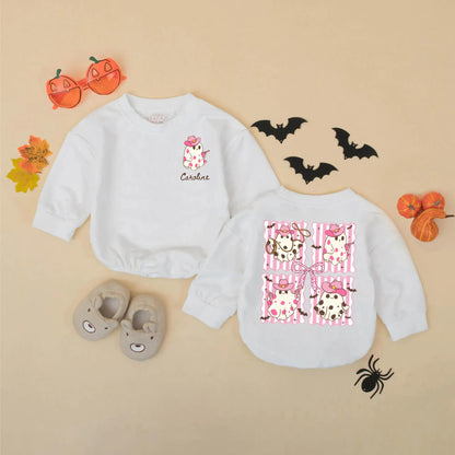 Custom Pink Cowboy Ghost Baby Romper Personalized Name Western Halloween Outfit Infant Girl Cute Spooky Season Costume Newborn Gift