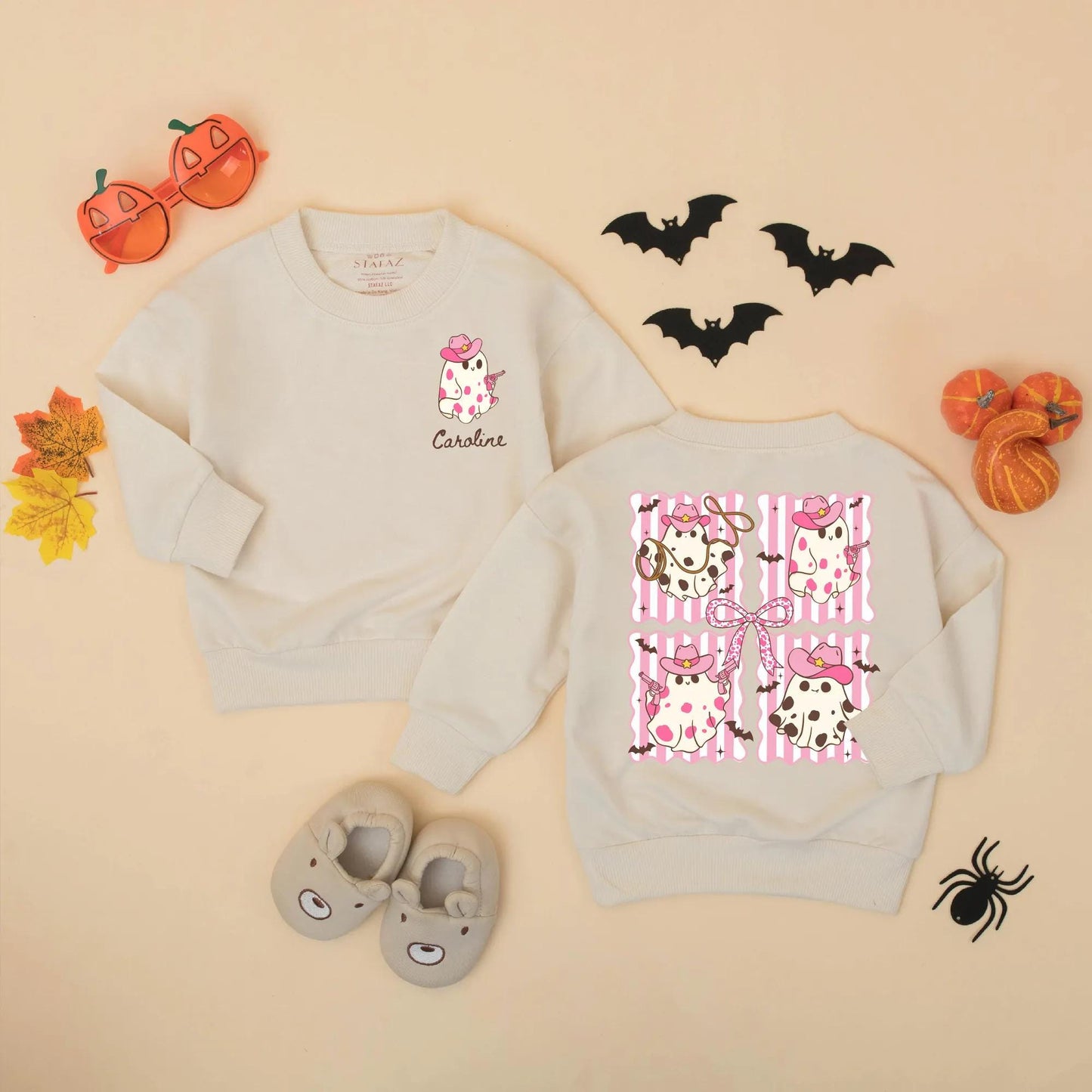 Custom Pink Cowboy Ghost Baby Romper Personalized Name Western Halloween Outfit Infant Girl Cute Spooky Season Costume Newborn Gift