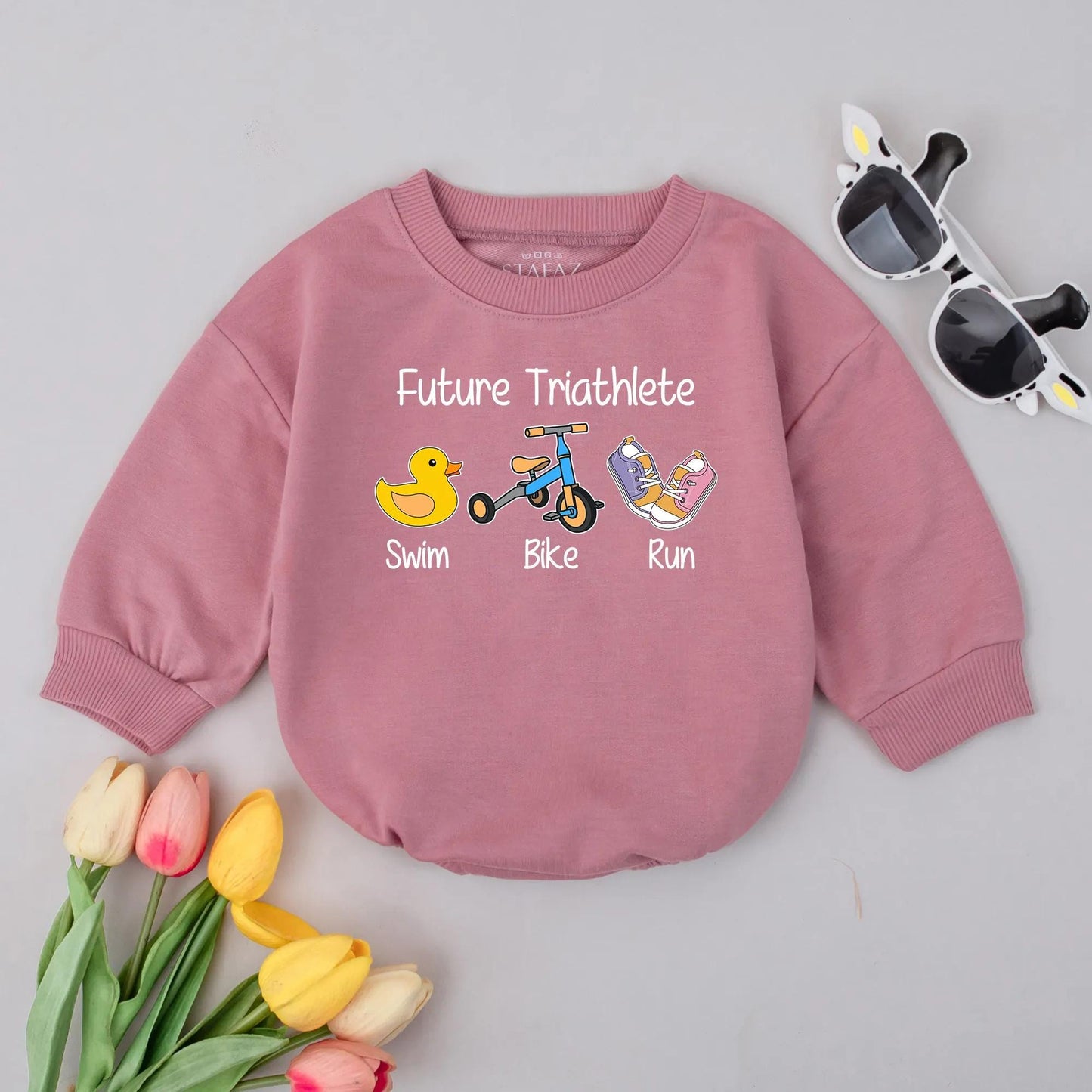Future Triathlete Bubble Romper Cute Swim Bike Run Baby Outfit Sporty Triathlon Baby Shower Gift for Newborns and Toddlers