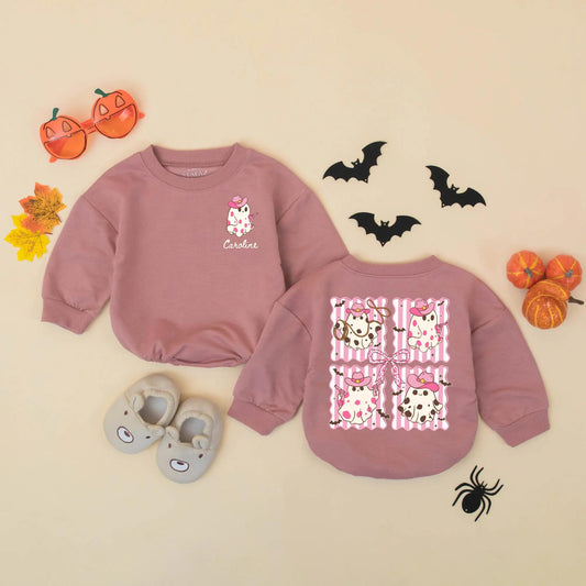 Custom Pink Cowboy Ghost Baby Romper Personalized Name Western Halloween Outfit Infant Girl Cute Spooky Season Costume Newborn Gift