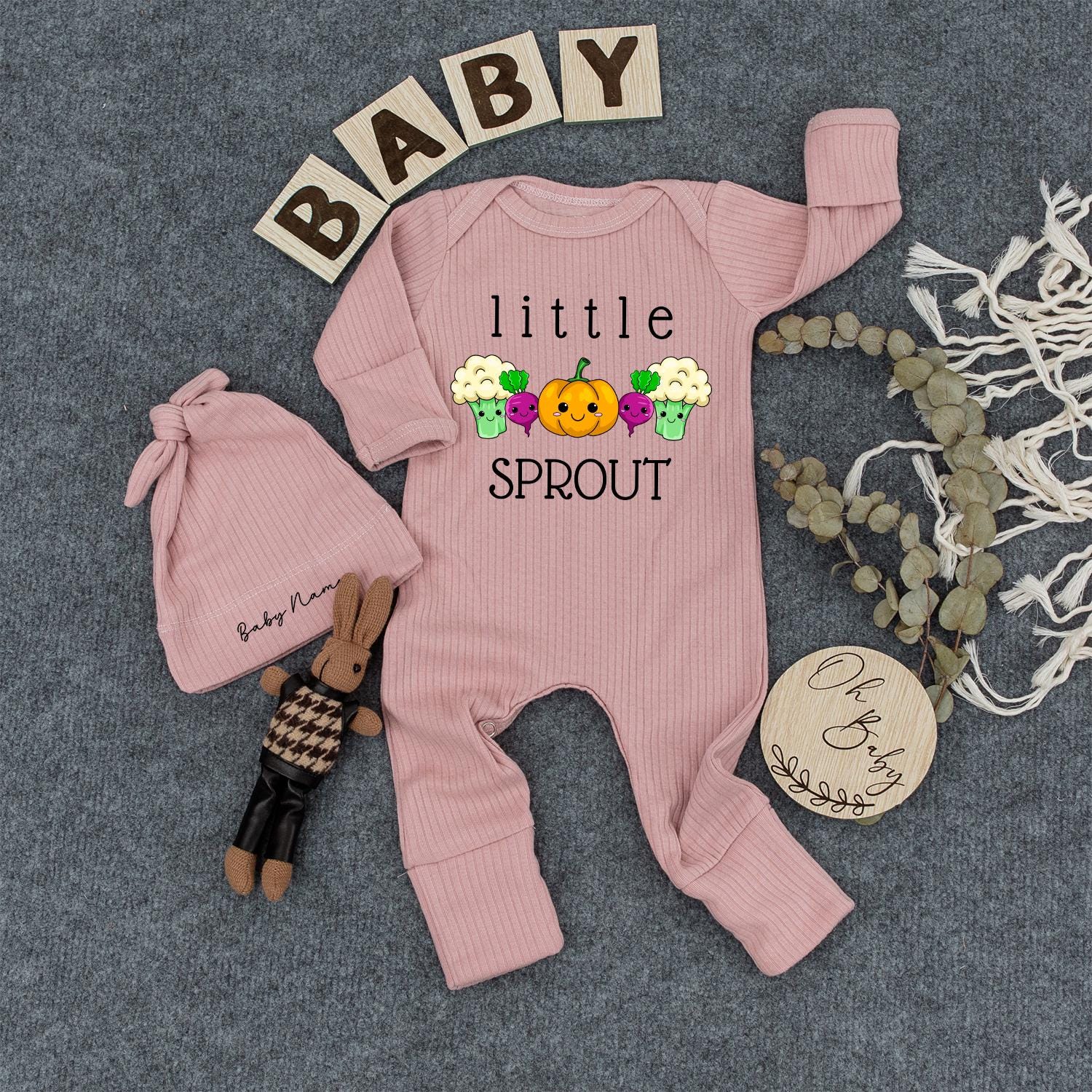 Little Sprout Baby Romper with Cute Vegetable Design Organic Newborn Outfit Funny Bodysuit Gift Ribbed Baby Clothes