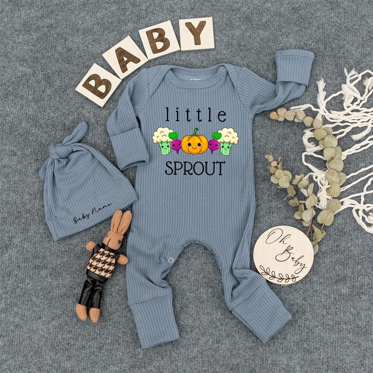Little Sprout Baby Romper with Cute Vegetable Design Organic Newborn Outfit Funny Bodysuit Gift Ribbed Baby Clothes
