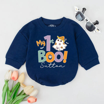 My 1st Boo! Personalized Halloween Romper, Cute Ghost Outfit, Custom Name Bodysuit, Fall Baby Clothes, First Halloween Birthday Gift (137 chars)
