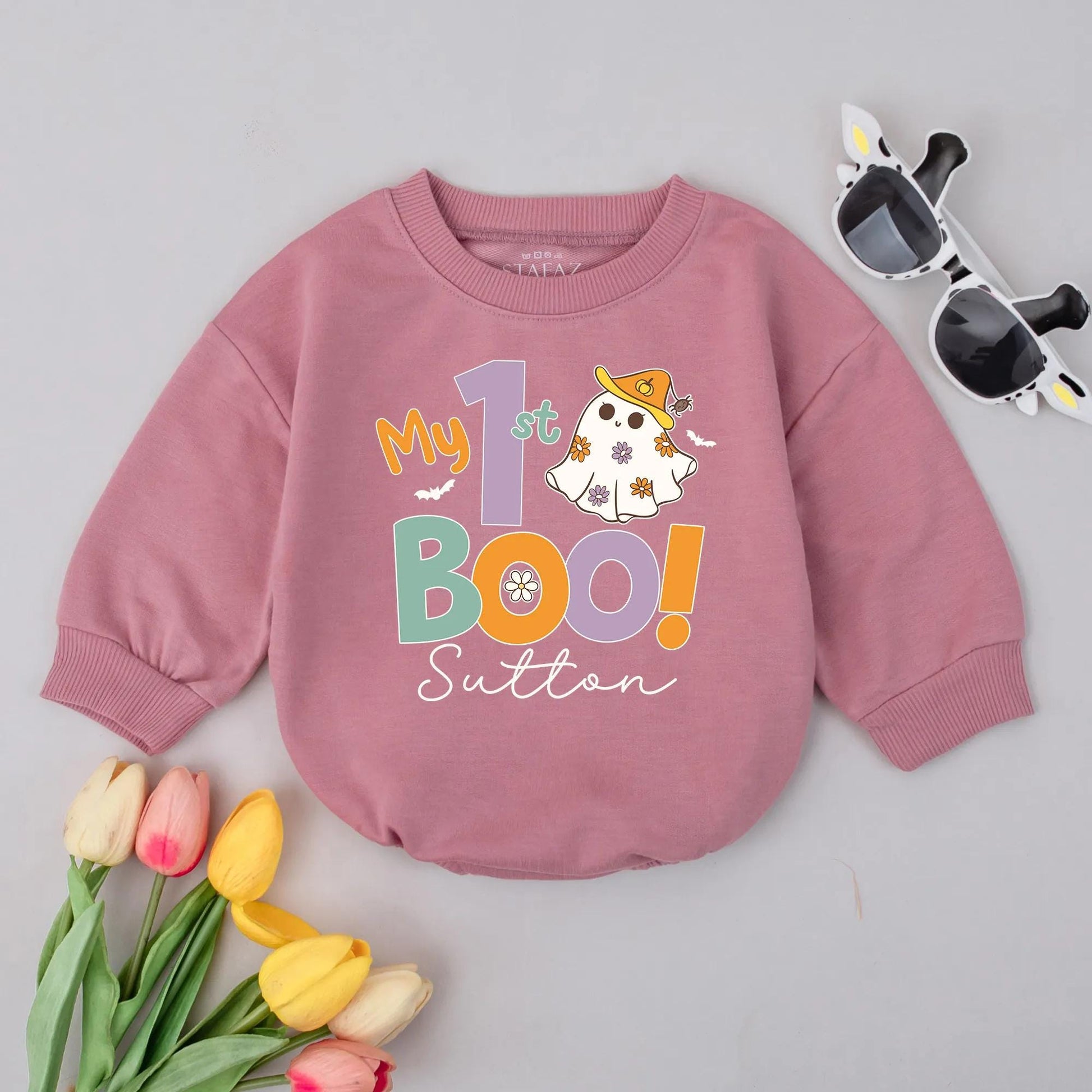My 1st Boo! Personalized Halloween Romper, Cute Ghost Outfit, Custom Name Bodysuit, Fall Baby Clothes, First Halloween Birthday Gift (137 chars)
