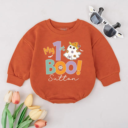 My 1st Boo! Personalized Halloween Romper, Cute Ghost Outfit, Custom Name Bodysuit, Fall Baby Clothes, First Halloween Birthday Gift (137 chars)