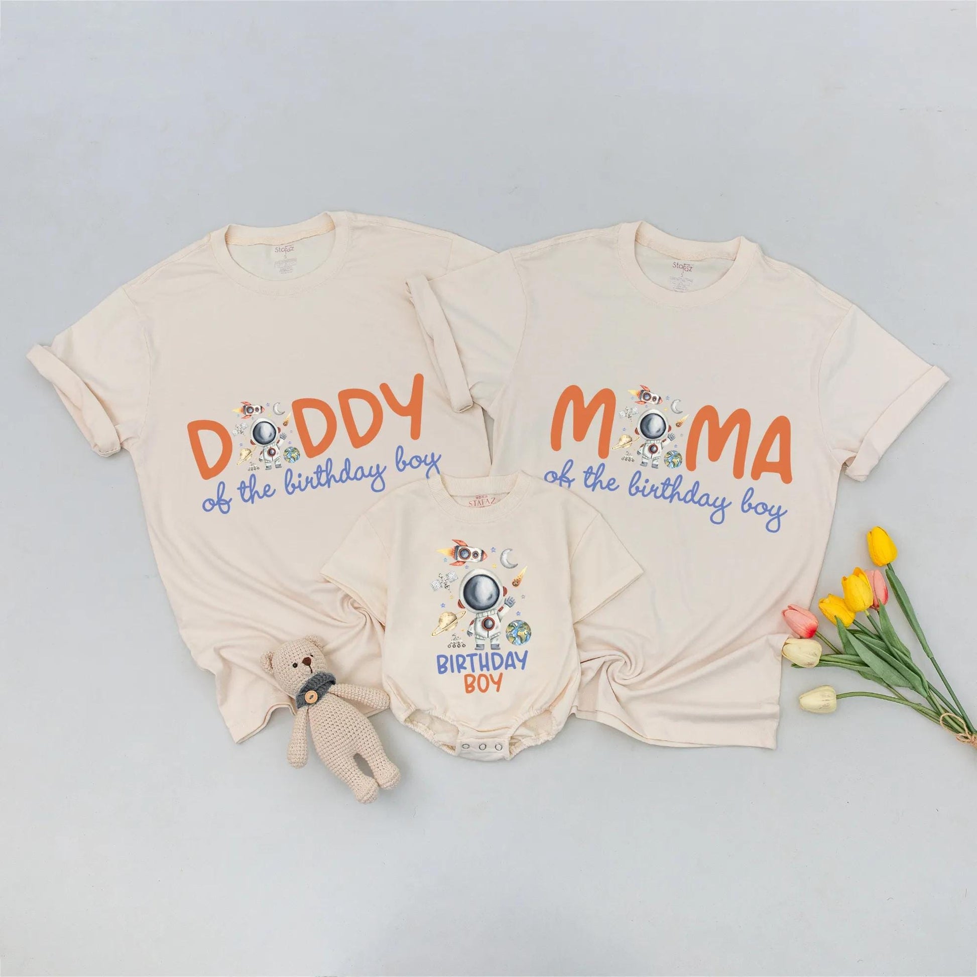Space Birthday Boy Daddy Mama Sister Family Matching Astronaut Rocket Outer Space Theme Shirts 1st Trip Around the Sun