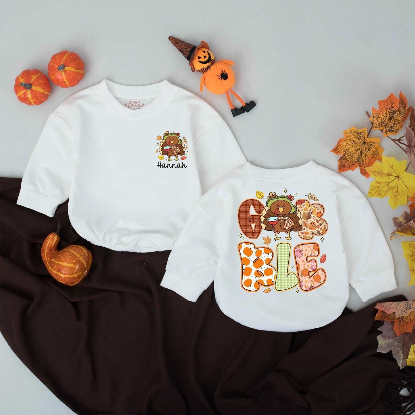 Personalized Gobble Baby Romper First Thanksgiving Outfit Custom Name Fall Bodysuit Little Turkey Clothes Girl Boy Festive