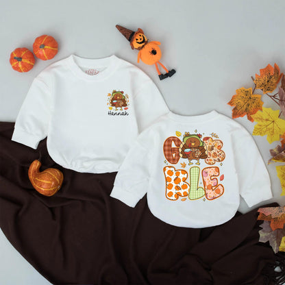 Personalized Gobble Baby Romper First Thanksgiving Outfit Custom Name Fall Bodysuit Little Turkey Clothes Girl Boy Festive