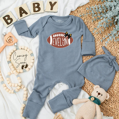 Evelyn Football Baby Girl Bodysuit Cute White Stitch Bow Newborn Game Day Outfit Custom Sports Romper Baby Shower Gift Idea