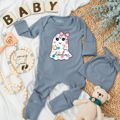 Amelia Floral Ghost Baby Girl Bodysuit Halloween Outfit Newborn Gift Cute Spooky Season Custom Baby Clothes Baby Shower