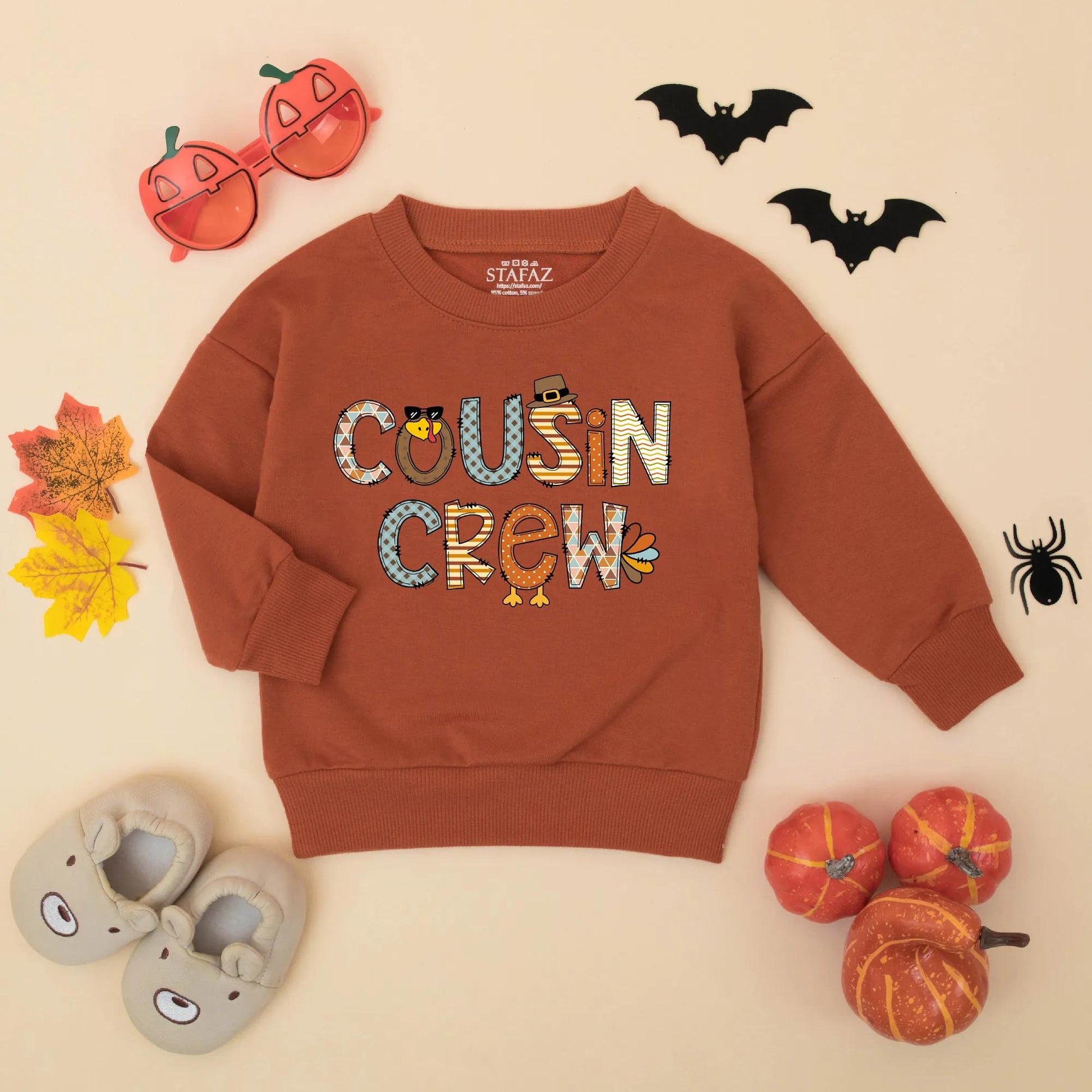 Cousin Crew Thanksgiving Romper Turkey Sweatshirt for Baby Toddler Girl Boy Matching Outfit Fall Colors Festive Apparel First Thanksgiving Gift (139 chars)