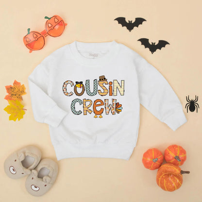 Cousin Crew Thanksgiving Romper Turkey Sweatshirt for Baby Toddler Girl Boy Matching Outfit Fall Colors Festive Apparel First Thanksgiving Gift (139 chars)