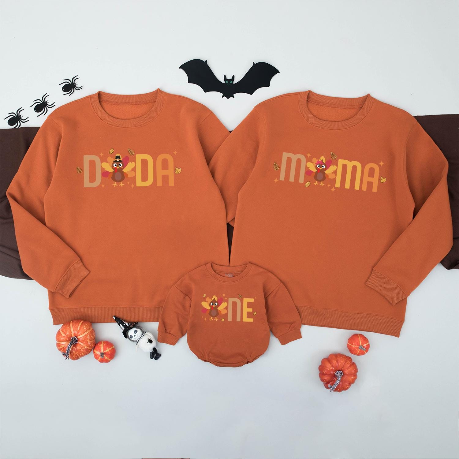 Dada Mama Sister One Turkey Family Thanksgiving Sweatshirts Cute Baby's First Birthday Outfit Festive Fall Colors