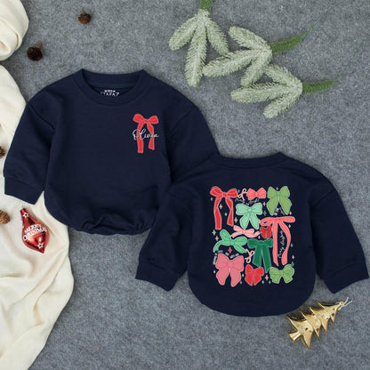 Personalized Christmas Bow Romper, Olivia's First Xmas Outfit, Festive Holiday Baby Girl Clothes, Playful Bows Bodysuit, Winter Gift, Baby Shower 138 chars