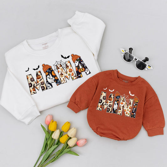 Halloween Mama and Mini Matching Shirts: Pumpkin, Bat & Ghost Design, Thanksgiving Mommy and Me Outfits, Festive Fall Family Apparel, Gift Set
