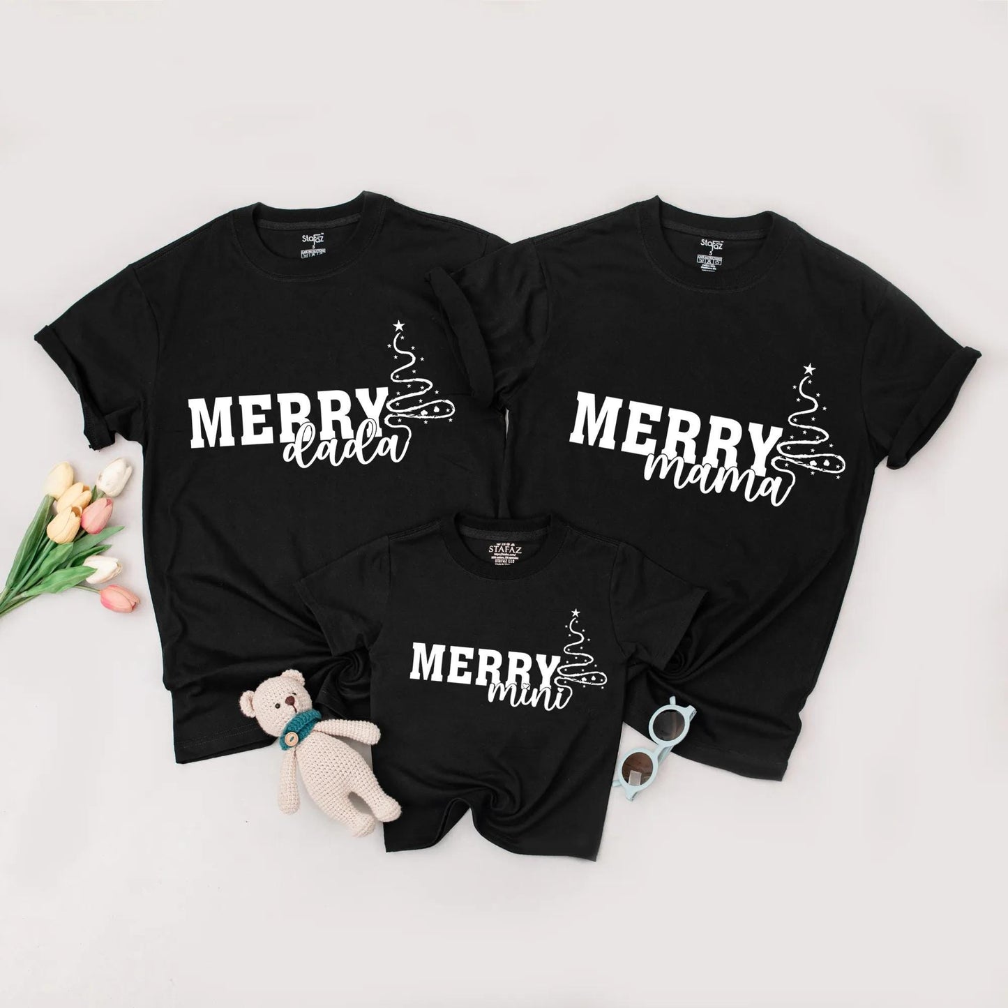 Merry Mama Dada Mini Matching Family Christmas Outfits Red Festive Tree Design Mommy and Me Sweaters for Holiday Celebrations