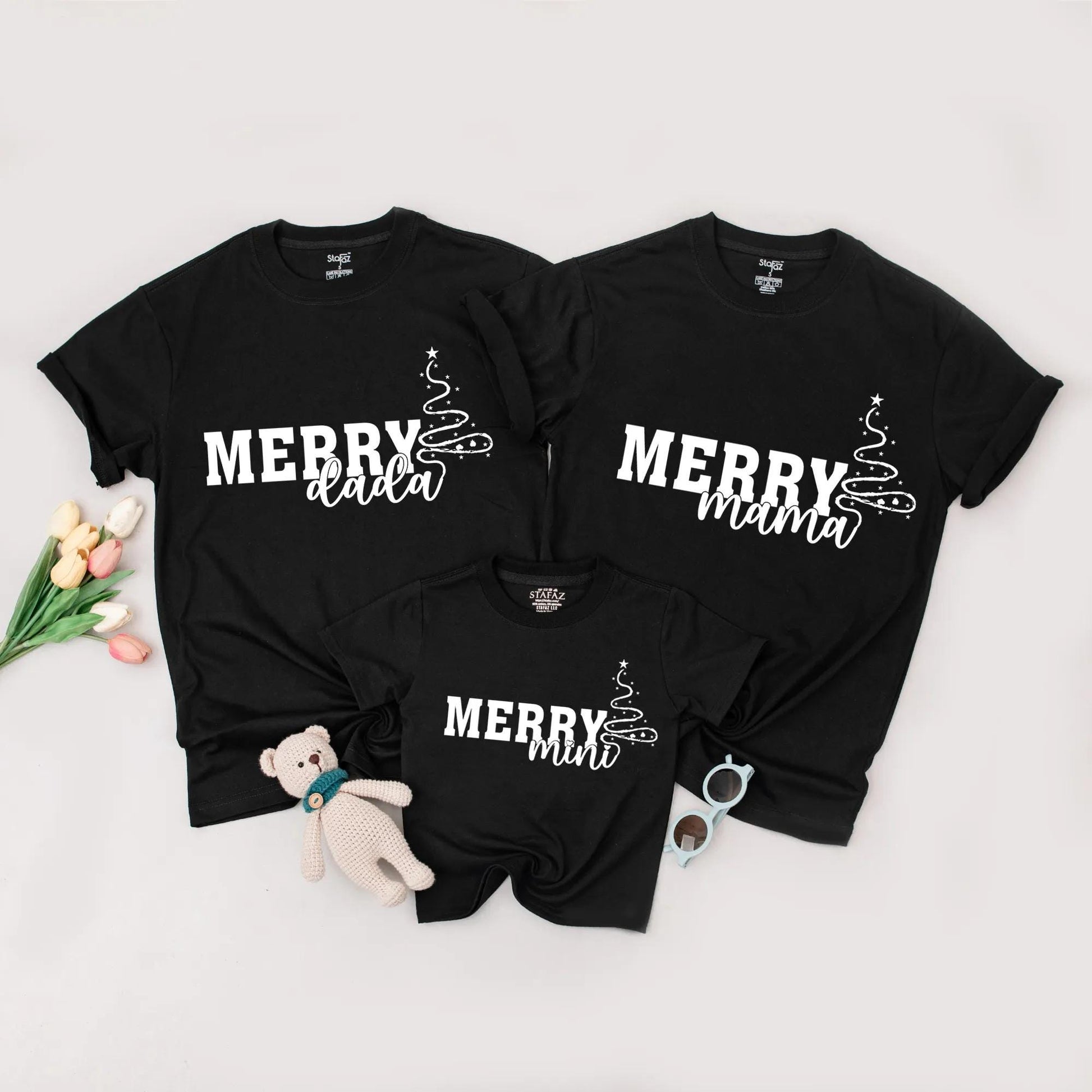 Merry Mama Dada Mini Matching Family Christmas Outfits Red Festive Tree Design Mommy and Me Sweaters for Holiday Celebrations