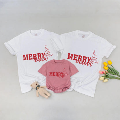 Merry Mama Dada Mini Matching Family Christmas Outfits Red Festive Tree Design Mommy and Me Sweaters for Holiday Celebrations