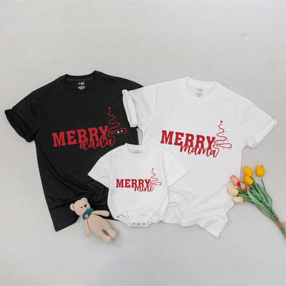 Merry Mama Dada Mini Matching Family Christmas Outfits Red Festive Tree Design Mommy and Me Sweaters for Holiday Celebrations