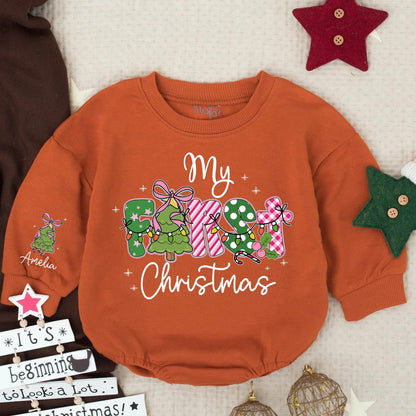 Amelia's First Christmas Baby Romper Girly Pink Green White Festive Lights Baby Girl Outfit Newborn Holiday Gift