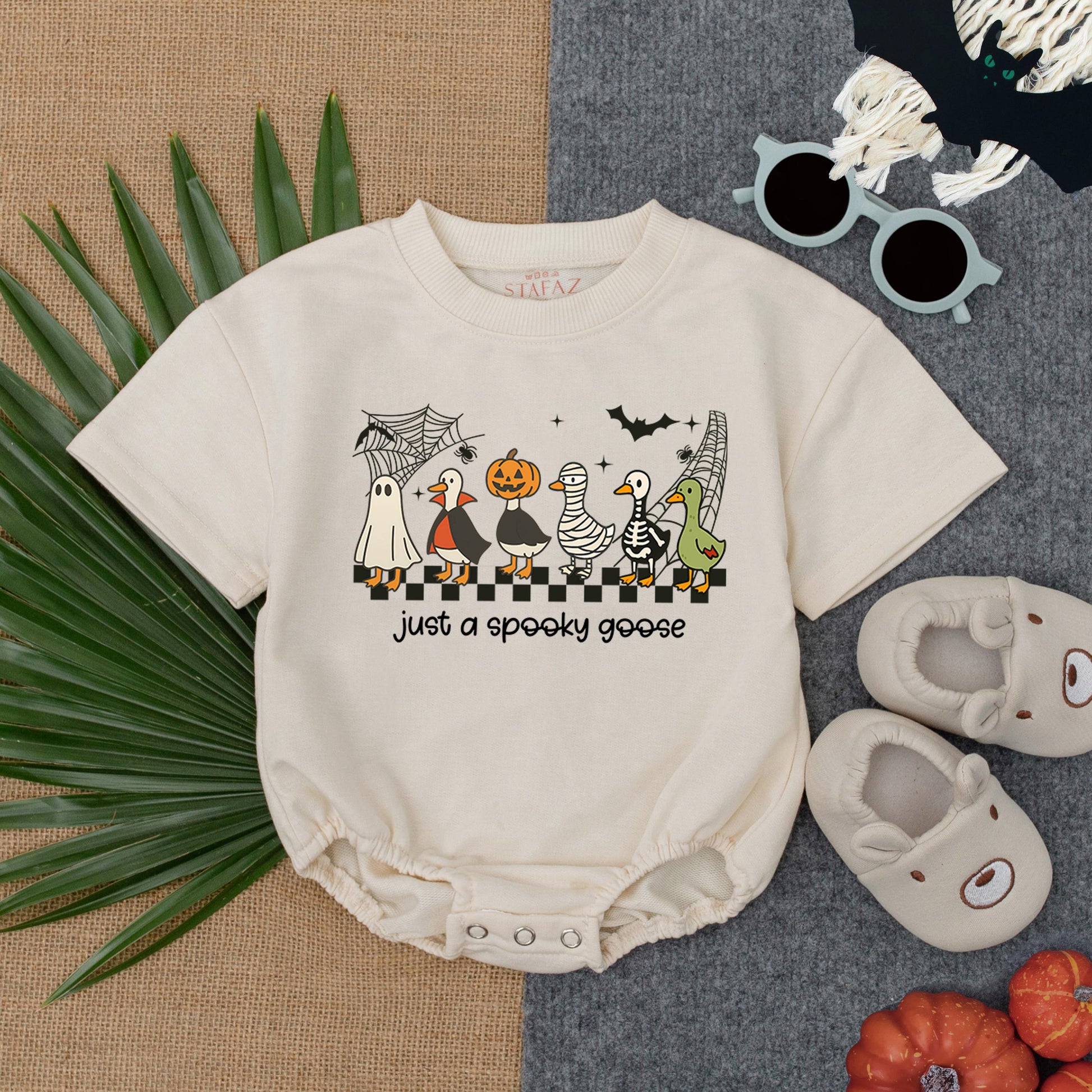Just A Spooky Goose Baby Romper Cute Halloween Ghost Vampire Mummy Skeleton Pumpkin Outfit Toddler Fall Bodysuit Festive Baby Gift