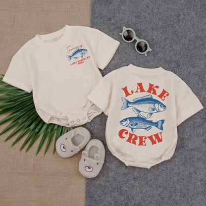 Personalized Lake Trip Baby Shirt Matching Family 2025 Lake Tahoe Vintage Blue Fish Retro Summer Camp Crew Outfits Comfortable Cotton