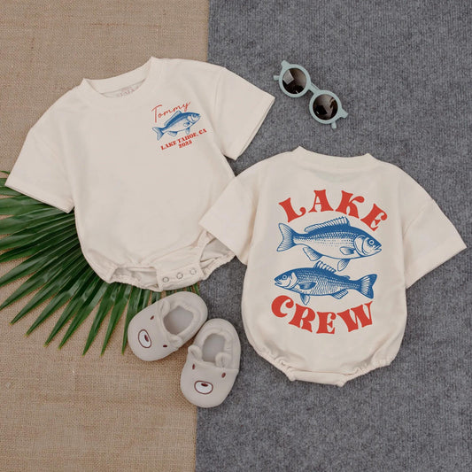 Personalized Lake Trip Baby Shirt Matching Family 2025 Lake Tahoe Vintage Blue Fish Retro Summer Camp Crew Outfits Comfortable Cotton