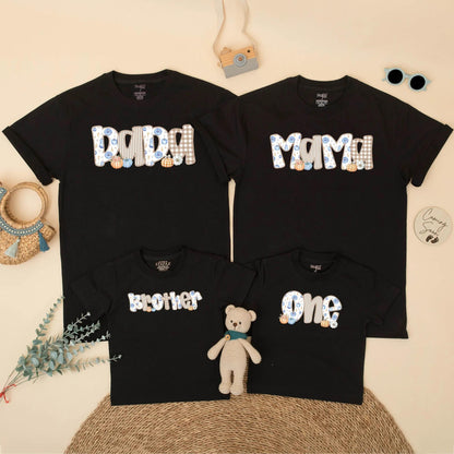 Fall Family Matching Shirts Dada Mama Brother One, Blue Orange Pumpkin Patch Thanksgiving Outfit, Baby's First Birthday Boy Gingham Floral Top (139 chars)