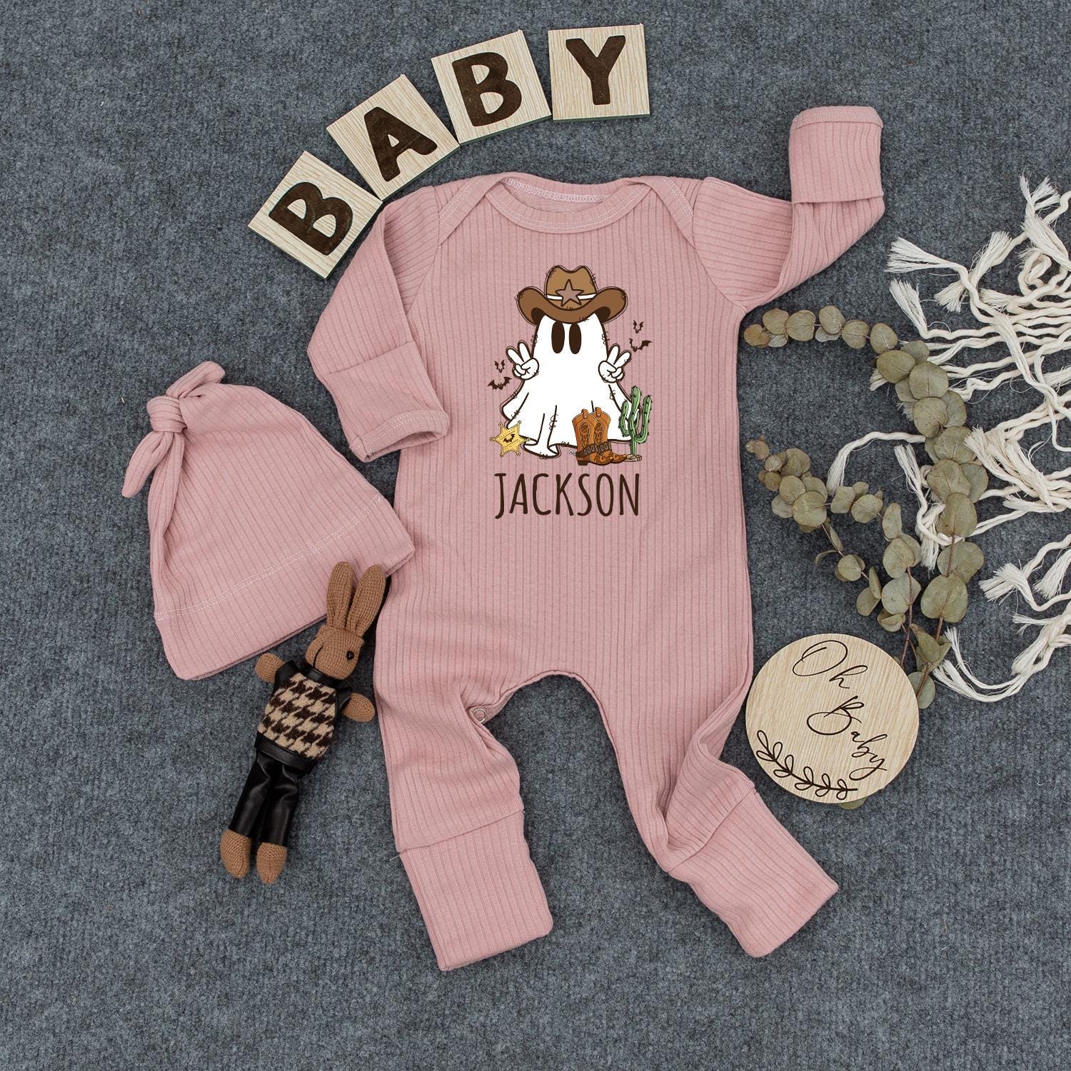 Ghost Cowboy Baby Bodysuit Personalized Infant Romper Jackson Cowboy Ghost Halloween Baby Outfit Newborn Gift
