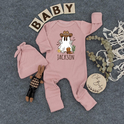 Ghost Cowboy Baby Bodysuit Personalized Infant Romper Jackson Cowboy Ghost Halloween Baby Outfit Newborn Gift