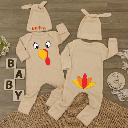 Cute Baby Turkey Romper with Hat Adorable Infant Thanksgiving Outfit Long Sleeve Fall Holiday Clothes Newborn Gift