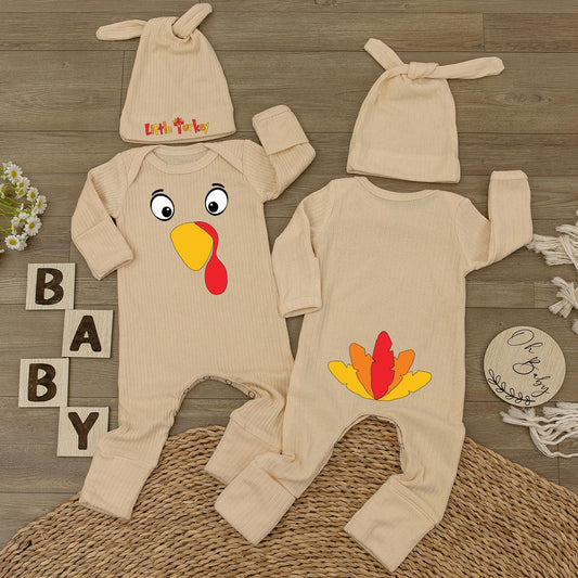 Cute Baby Turkey Romper with Hat Adorable Infant Thanksgiving Outfit Long Sleeve Fall Holiday Clothes Newborn Gift
