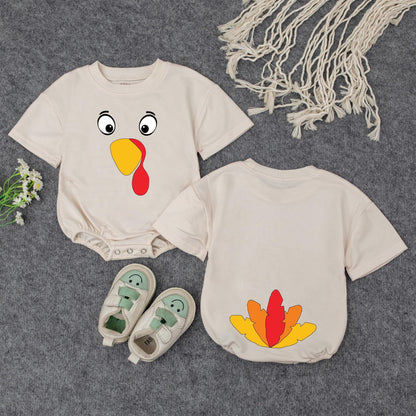Cute Turkey Face Sweatshirt, Thanksgiving Outfit for Baby Toddler, Funny Fall Holiday Costume Shirt for Boys Girls, Playful Cartoon Design, 130-140 chars
