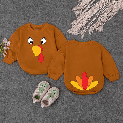 Cute Turkey Face Sweatshirt, Thanksgiving Outfit for Baby Toddler, Funny Fall Holiday Costume Shirt for Boys Girls, Playful Cartoon Design, 130-140 chars