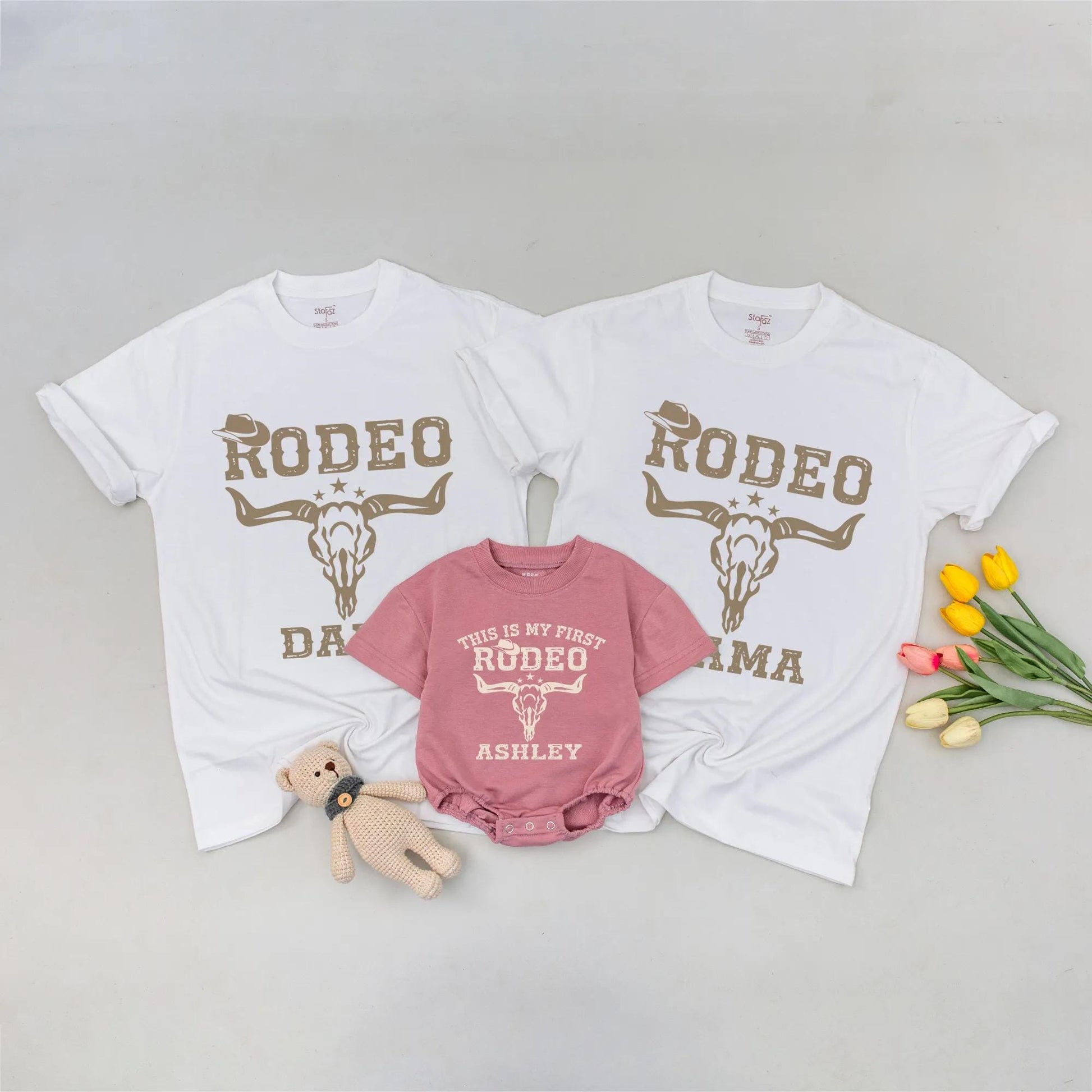 Matching Rodeo Dad, Mama & Ashley 1st Birthday Family Shirts, Western Cowboy Outfit, This Is My First Rodeo, Rustic Theme