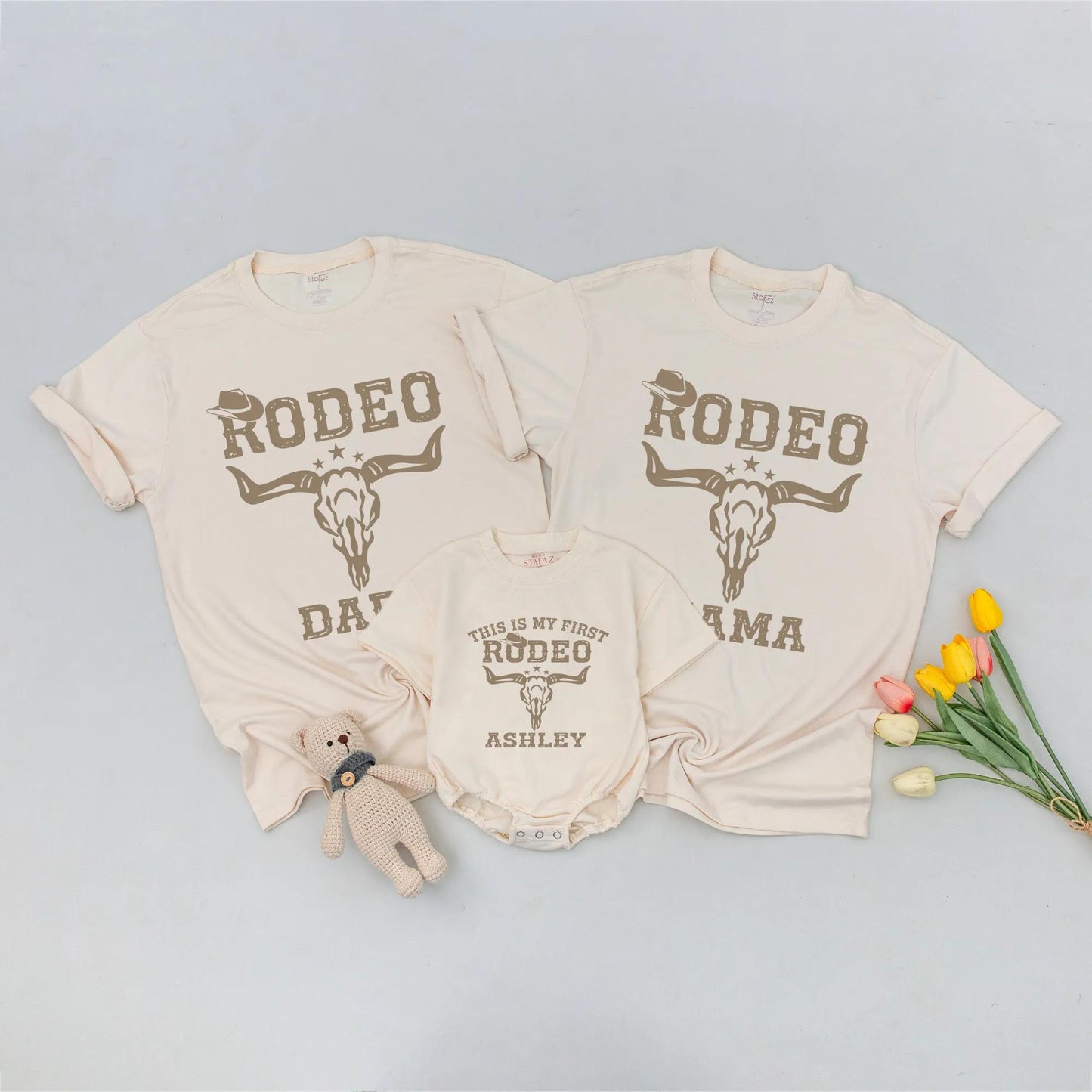 Matching Rodeo Dad, Mama & Ashley 1st Birthday Family Shirts, Western Cowboy Outfit, This Is My First Rodeo, Rustic Theme