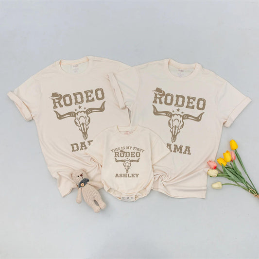 Matching Rodeo Dad, Mama & Ashley 1st Birthday Family Shirts, Western Cowboy Outfit, This Is My First Rodeo, Rustic Theme
