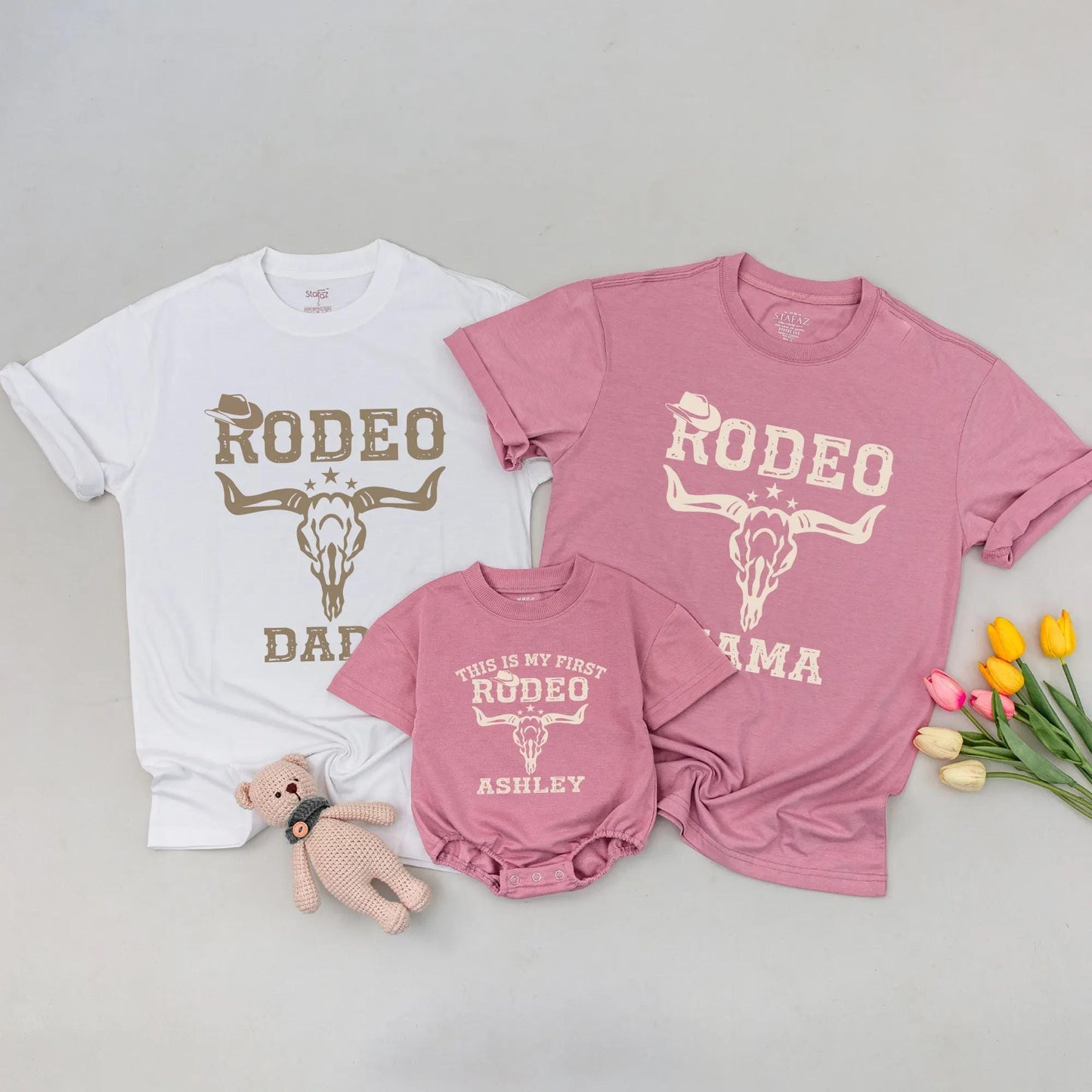 Matching Rodeo Dad, Mama & Ashley 1st Birthday Family Shirts, Western Cowboy Outfit, This Is My First Rodeo, Rustic Theme