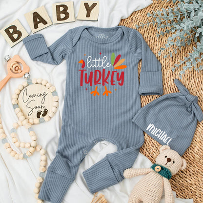 Little Turkey Baby Bodysuit Cute Fall Thanksgiving Outfit Whimsical Script & Block Fonts Autumn Baby Shower Gift