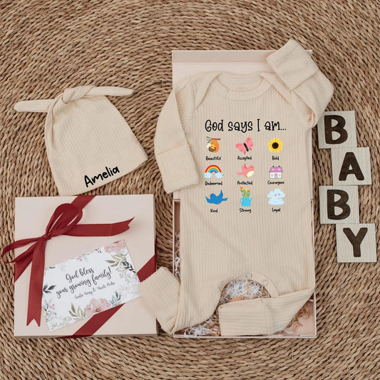 God Says I Am Baby Bodysuit, Cute Christian Baby Girl Outfit, Religious Baby Shower Gift, Newborn Announcement, Cheerful Colors
