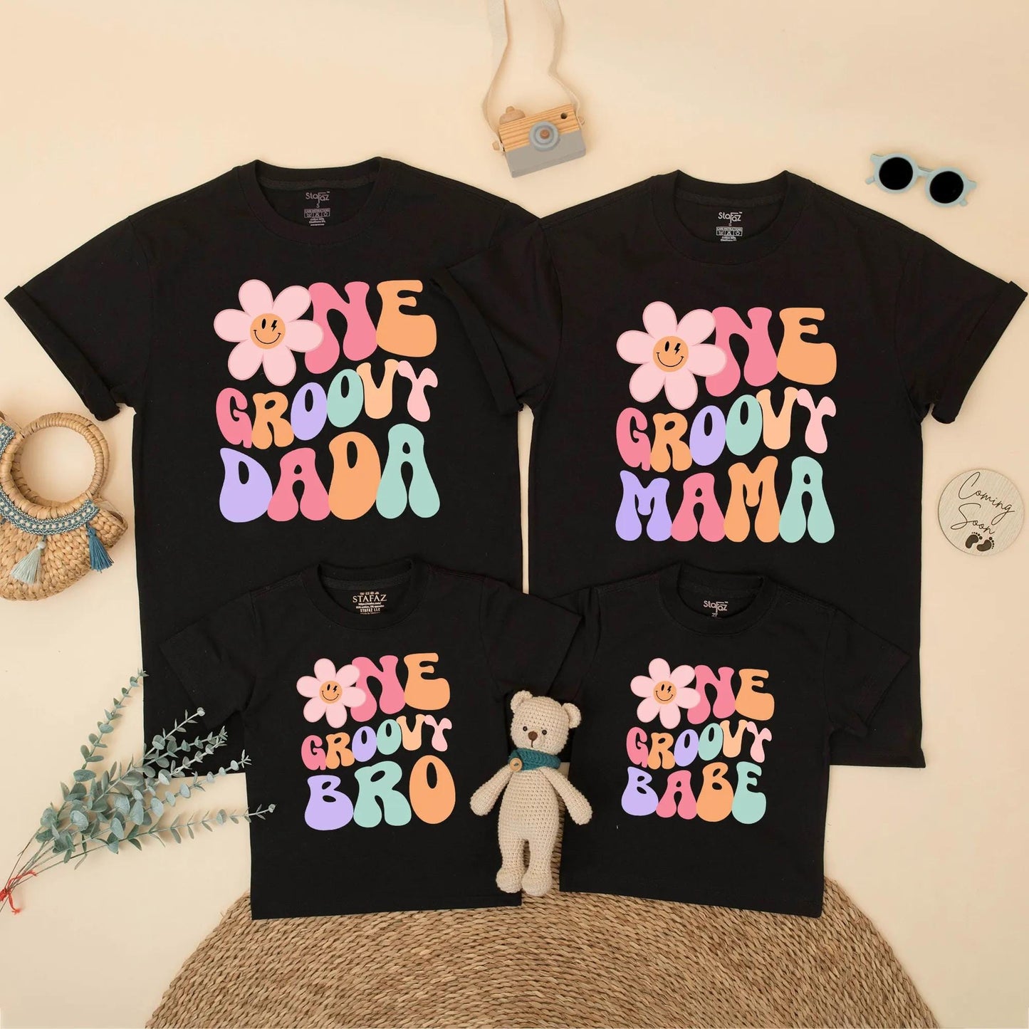 Matching One Groovy Babe Birthday Family Shirts, Groovy First Birthday Girl Outfit, Mama & Daddy Retro Pastel T-shirt, Smash Cake Set